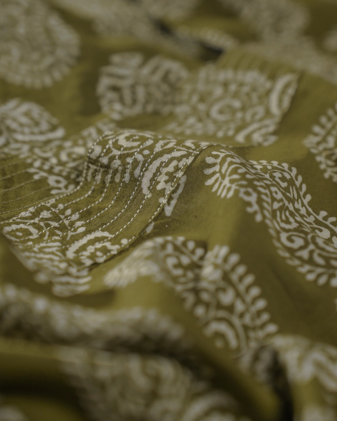 Pure Cotton Worli Art Midi Dress With Pockets - Vintage Olive