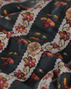 Marigold Trail Pure Cotton Block Print Midi Dress( Short Sleeves) - Charcoal Petal