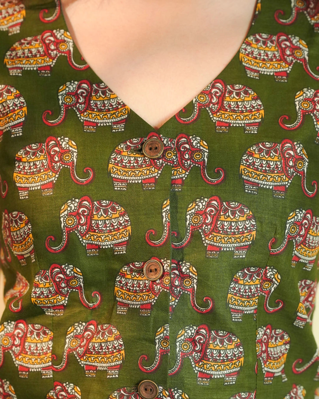 Pure Cotton Block print Indie Vest (Sleeveless) - Olive Haze