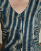 Pure Cotton Striped Indie Vest – Stonewashed Indigo