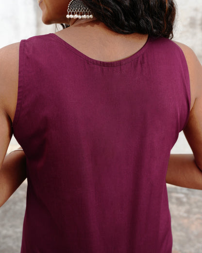 Artisan Patchwork Cotton Straight Dress - Cherrywood Plum