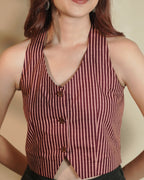 Pure Cotton Striped Indie Vest – Vintage Maroon