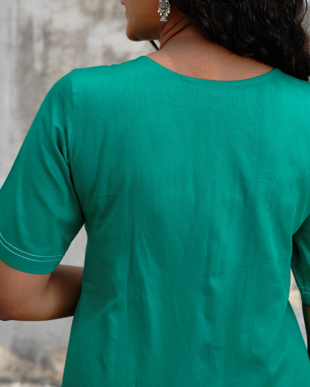 Classic V-Neck Cotton Midi Dress with Pockets - Ocean Breeze