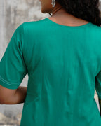 Classic V-Neck Cotton Midi Dress with Pockets - Ocean Breeze