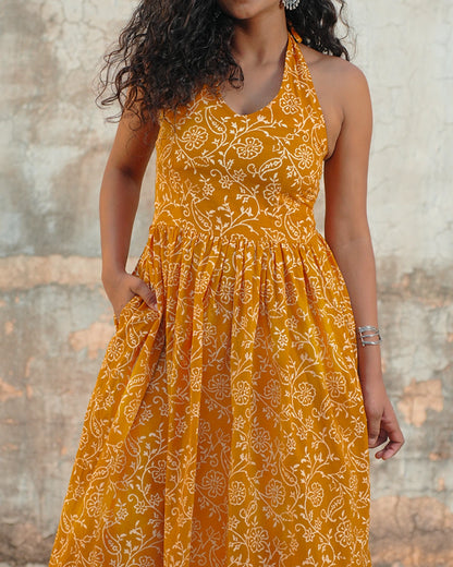 Pure Cotton Halter Flared Dress - Orchid Bliss