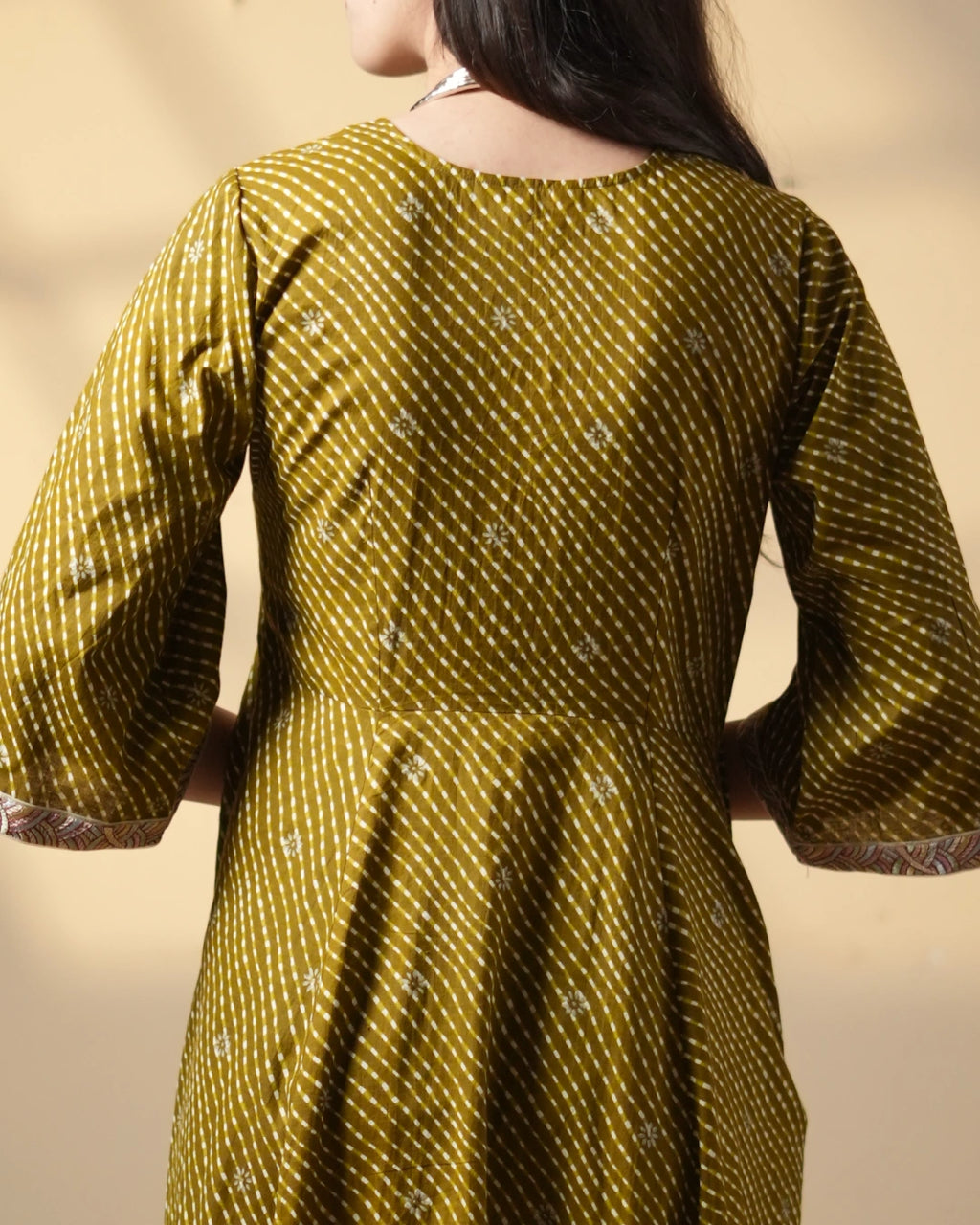 Pure Cotton Leheriya Kurti – Mehendi Whisper