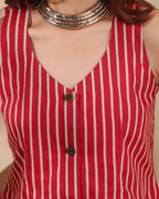Pure Cotton Striped Indie Vest – Electric Rose