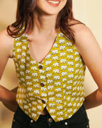 Pure cotton block print Indie Vest (Sleeveless) – Mustard Veil