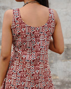 Pure Cotton Worli Art Midi Dress with Pockets - Burnt Sienna Red