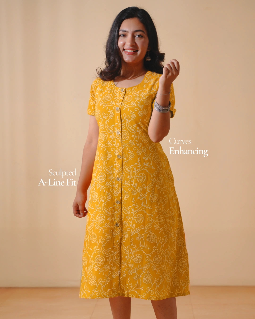 Pure Cotton Worli Art Midi Dress with Sleeves(Short sleeves) - Orchid Bliss