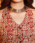 Pure Cotton Worli Art Indie Vest - Terracotta Red