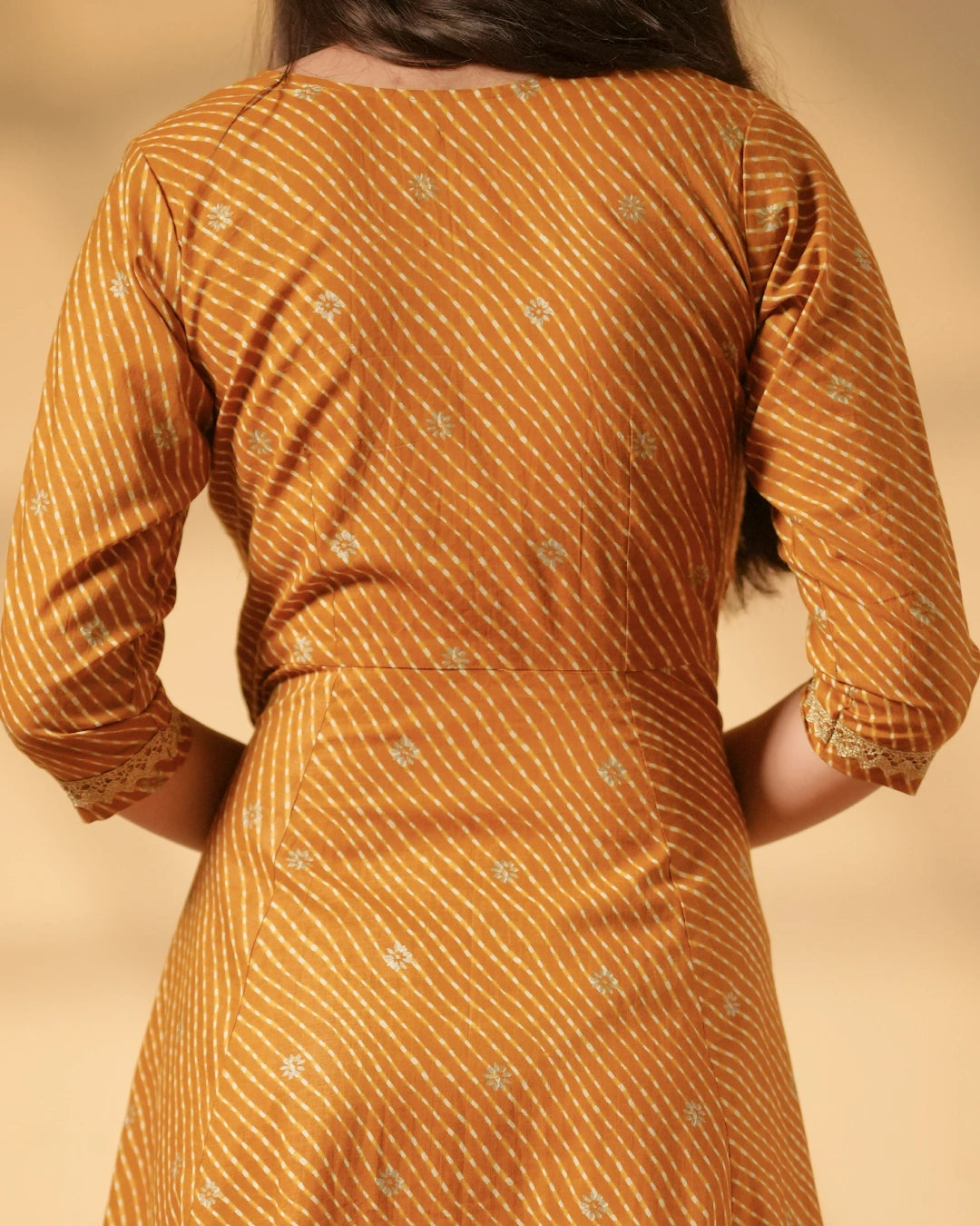 Pure Cotton Leheriya & Bandhani Kurti – Mustard Harmony