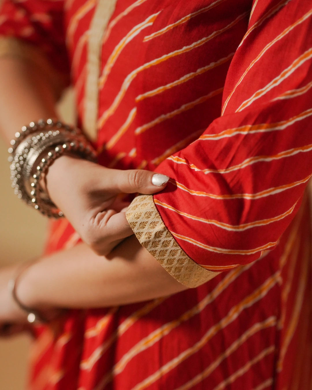 Pure Cotton Leheriya Kurti – Crimson Stripes