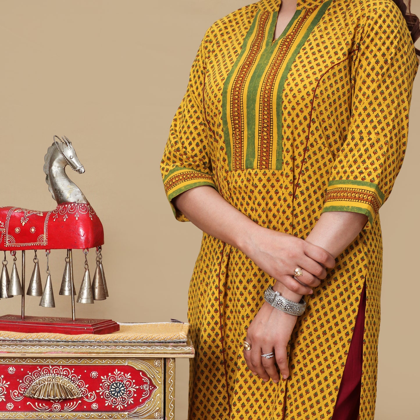 Sun & Sand Tulip Ajrakh Hand Block Kurta