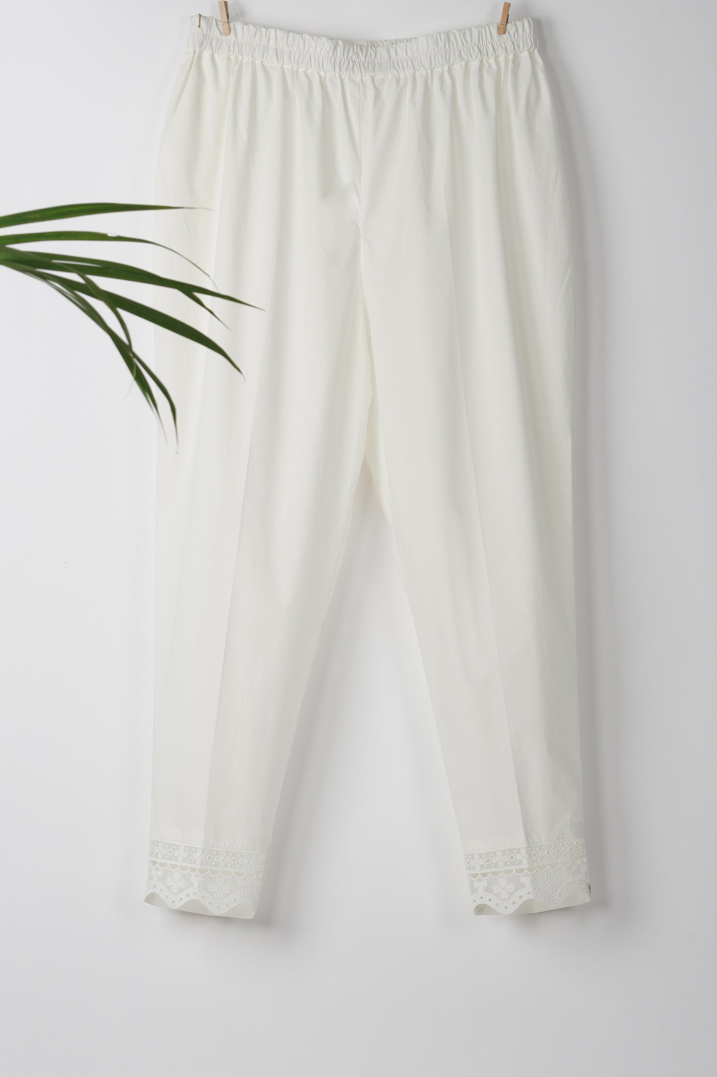 Off-White Cotton Pant with Lace Design