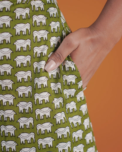 Green Safari Block Dress (Short Sleeves) - Olivewood