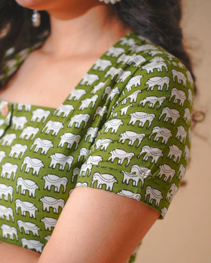 Green Safari Block Dress (Short Sleeves) - Olivewood