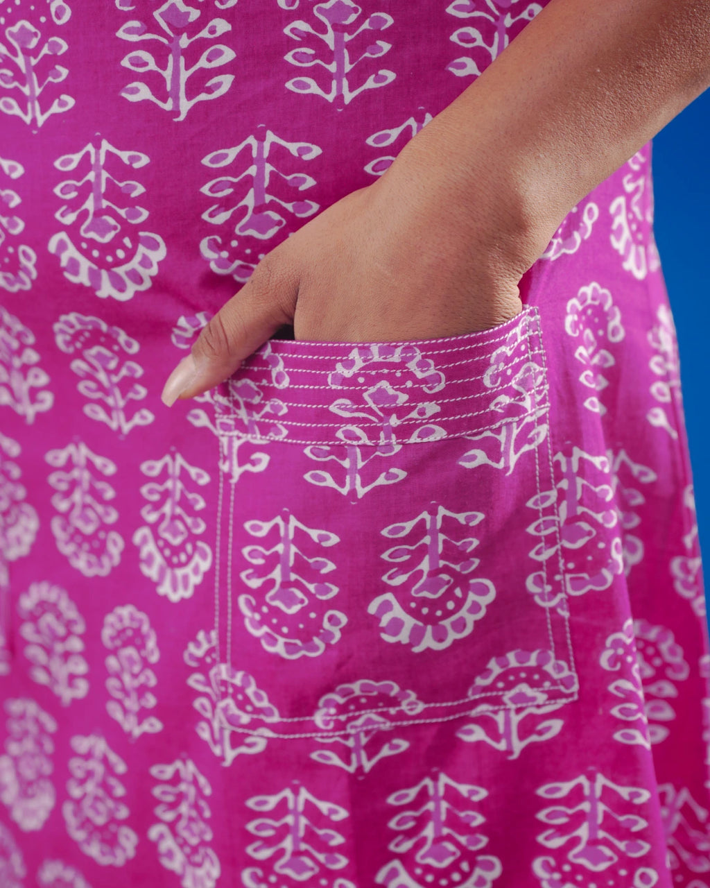 Pure Cotton Worli Art Midi Dress  with Pockets - Mystic Magenta