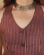 Pure Cotton Striped Indie Vest – Vintage Maroon