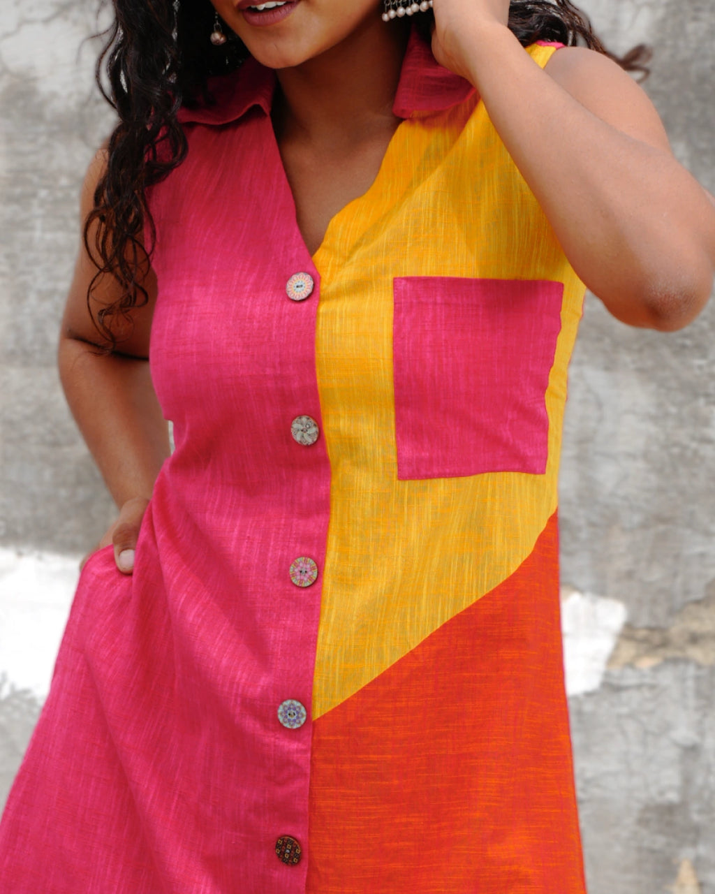 Artisan Patchwork Cotton Straight Dress - Sunset Carnival