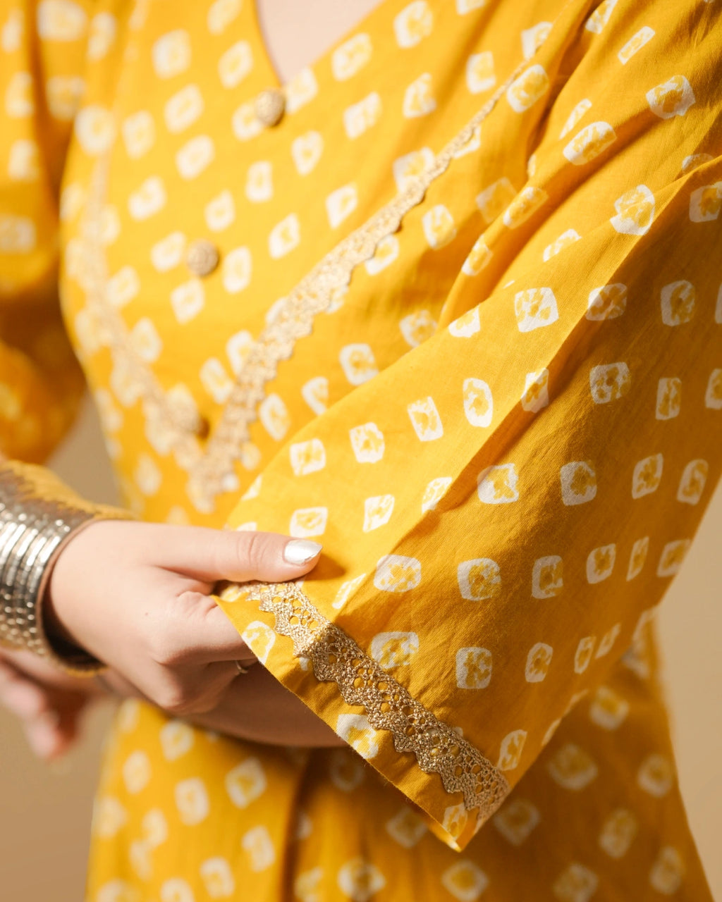 Pure Cotton Bandhani Kurti – Marigold Dots