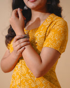 Pure Cotton Worli Art Midi Dress with Sleeves(Short sleeves) - Orchid Bliss