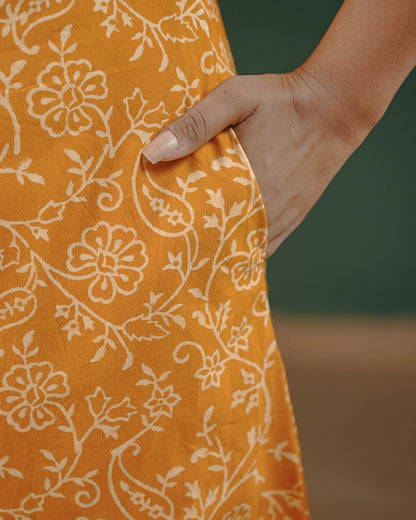 Pure Cotton Worli Art Midi Dress with Sleeves(Short sleeves) - Orchid Bliss