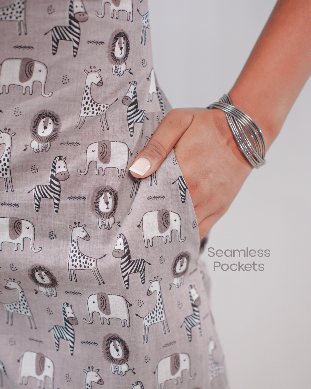 Wild Meadow Block Print Cotton Midi Dress( Short Sleeves) - Pebble Grey