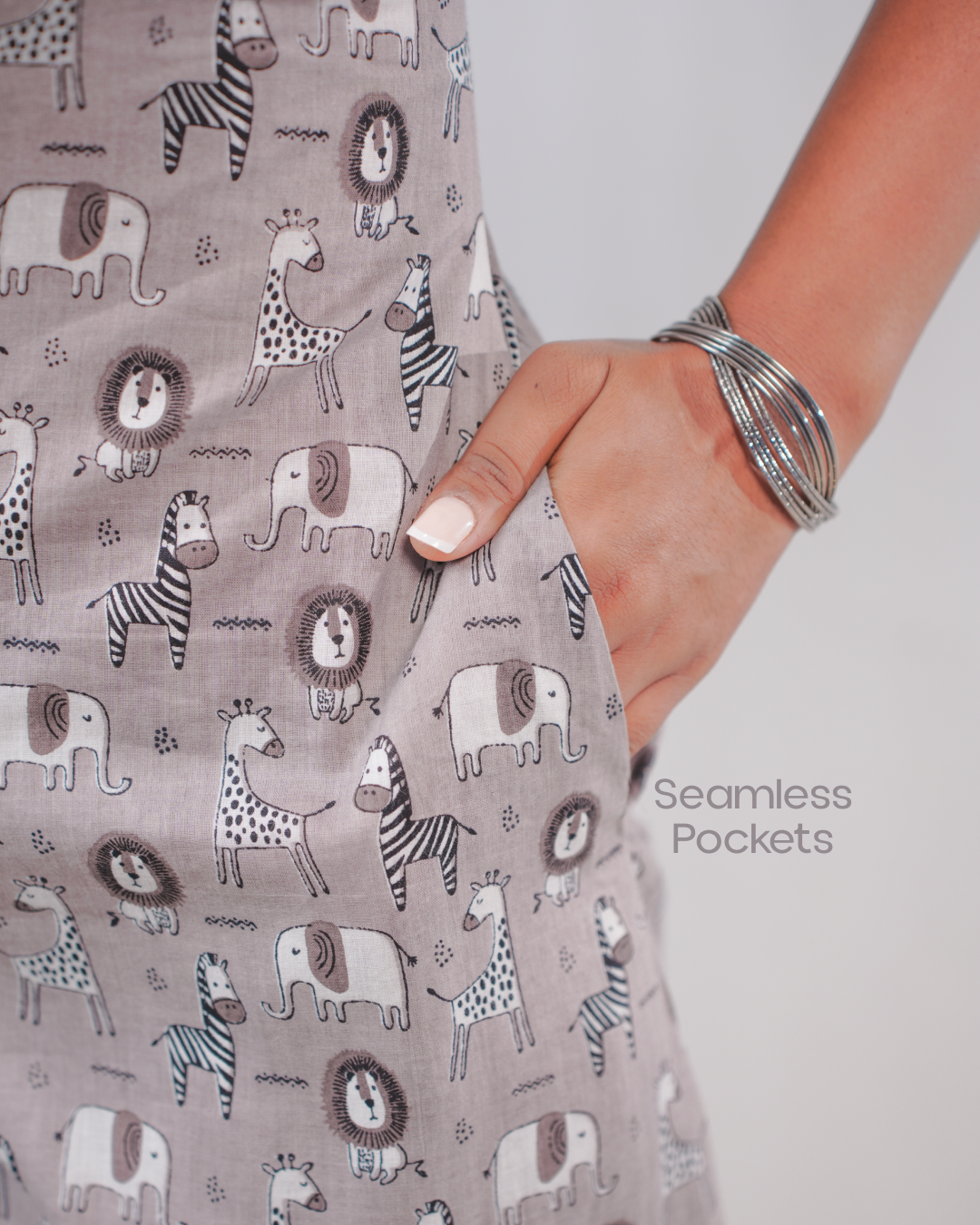 Wild Meadow Block Print Cotton Midi Dress( Short Sleeves) - Pebble Grey