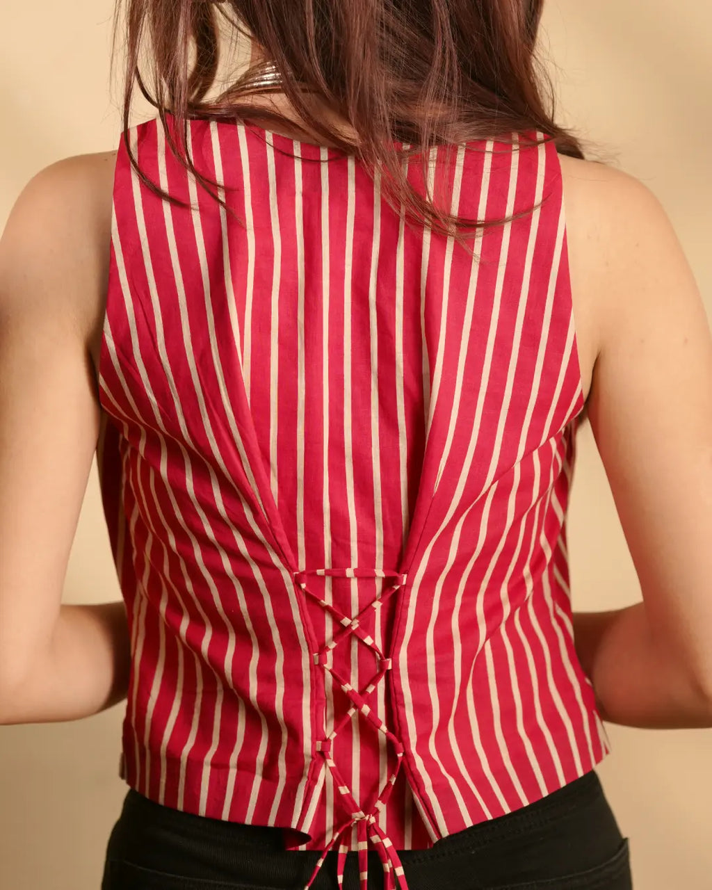 Pure Cotton Striped Indie Vest – Electric Rose