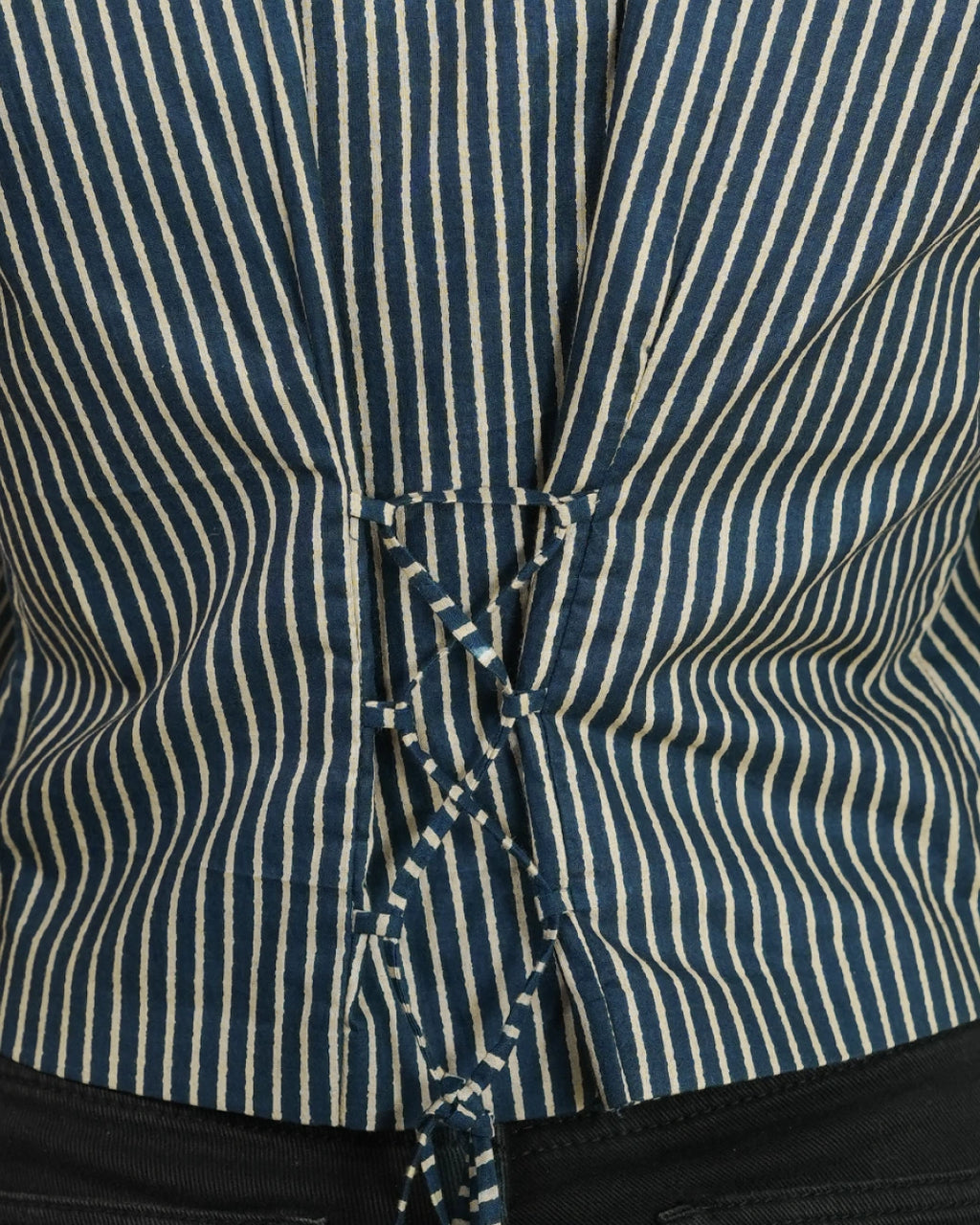 Pure Cotton Striped Indie Vest – Stonewashed Indigo