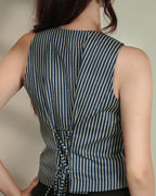 Pure Cotton Striped Indie Vest – Stonewashed Indigo