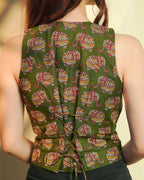 Pure Cotton Block print Indie Vest (Sleeveless) - Olive Haze