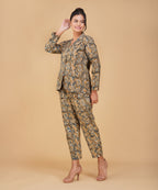 Azure Gold Paisley Kalamkari Blazer Set