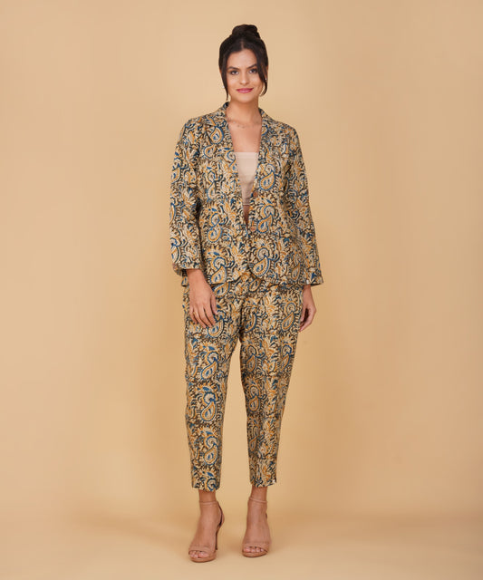 Azure Gold Paisley Kalamkari Blazer Set