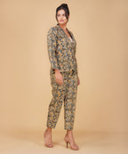 Azure Gold Paisley Kalamkari Blazer Set