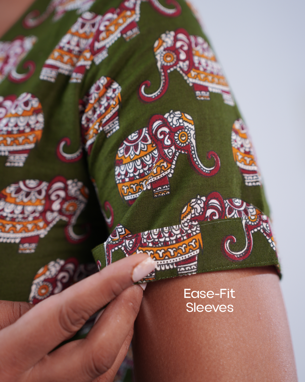 Jaipur Parade Hand Block Print Cotton Midi Dress ( Short Sleeves) - Sage Dust