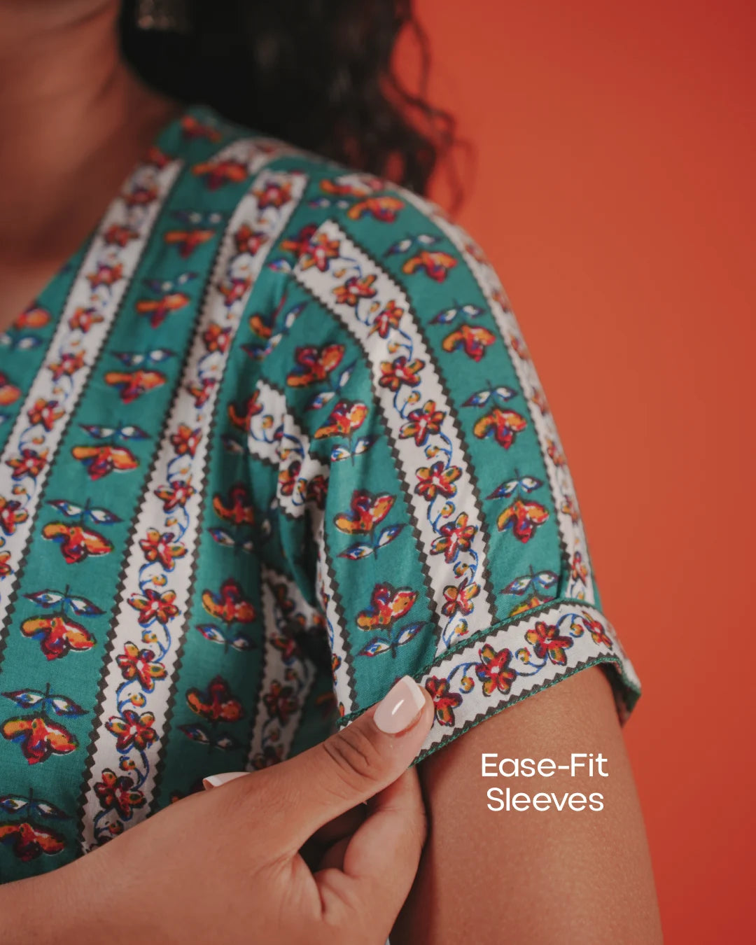 Marigold Trail Pure Cotton Block Print Midi Dress(Short sleeves) - Aqua Grove