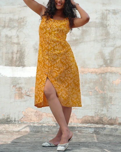 Pure Cotton Worli Art Midi Dress with Pockets - Orchid Bliss