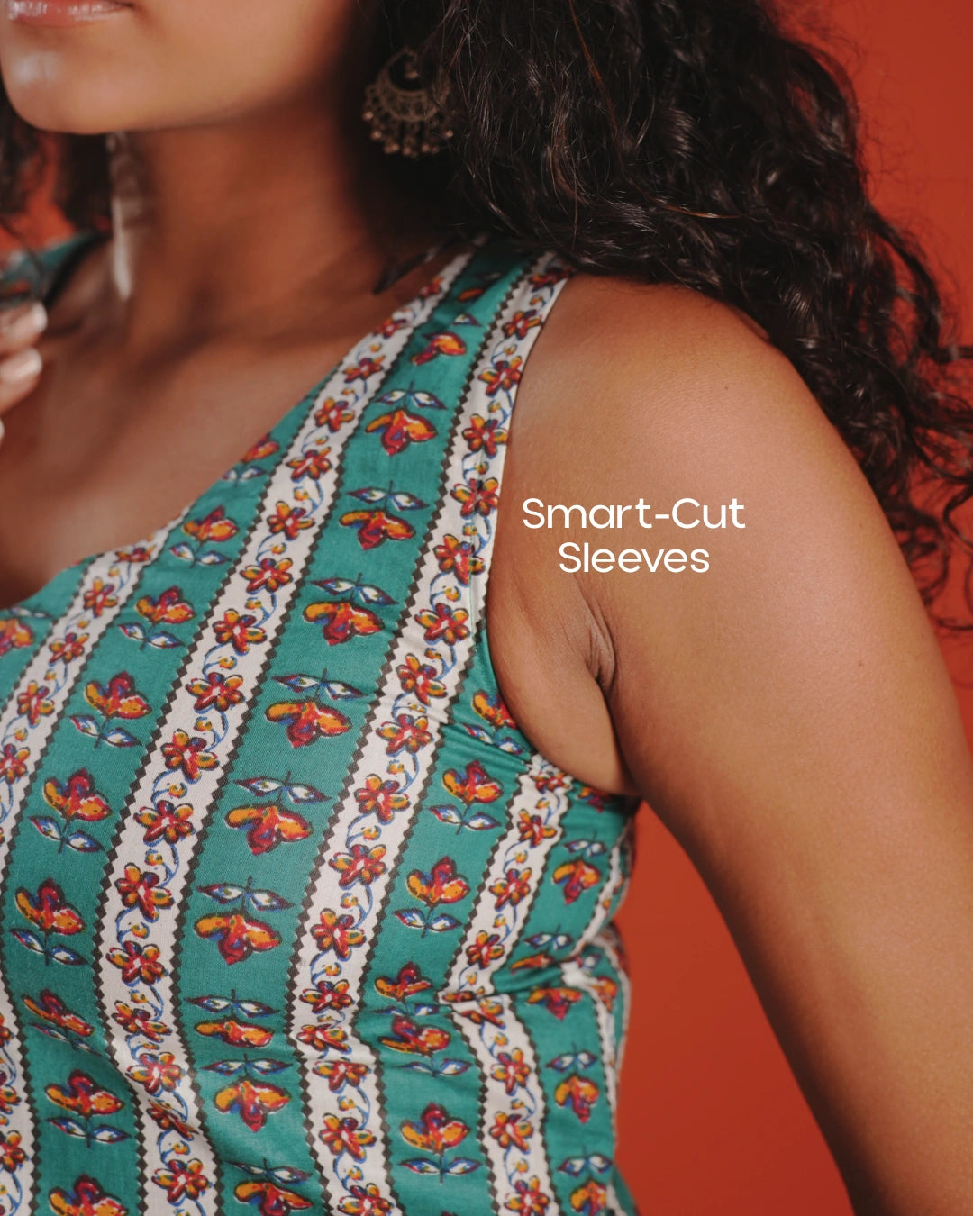 Marigold Trail Pure Cotton Block Print Midi Dress (Sleeveless) - Aqua Grove