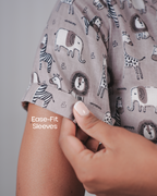 Wild Meadow Block Print Cotton Midi Dress( Short Sleeves) - Pebble Grey