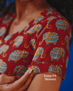 Jaipur Parade Hand Block Print Cotton Midi Dress(Short sleeves) - Burnt Coral