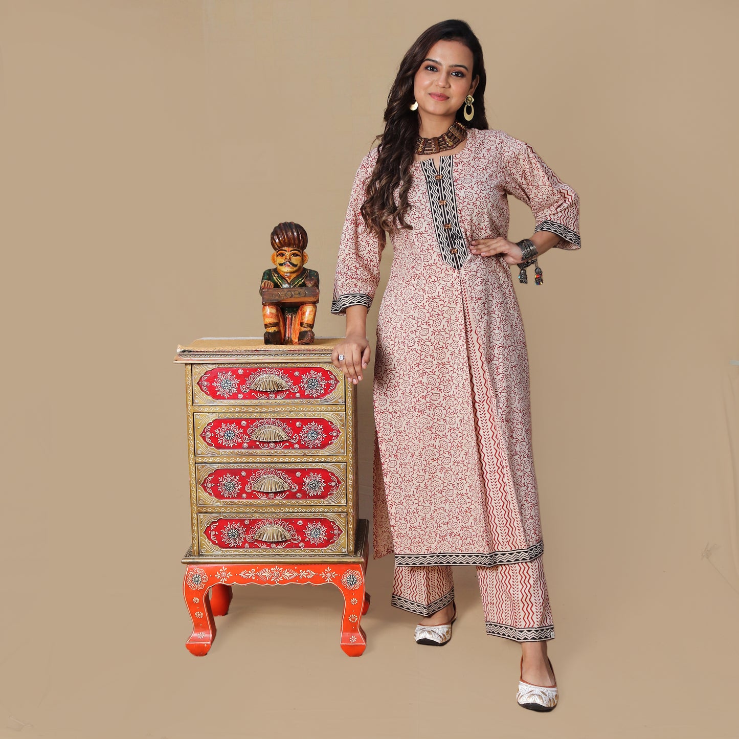 Delicate Floral Hand Block Kurta Pant Set