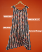 Marigold Trail Pure Cotton Block Print Midi Dress(Sleeveless) - Charcoal Petal