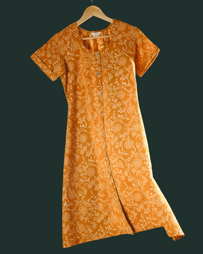 Pure Cotton Worli Art Midi Dress with Sleeves(Short sleeves) - Orchid Bliss