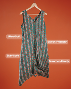 Marigold Trail Pure Cotton Block Print Midi Dress (Sleeveless) - Aqua Grove