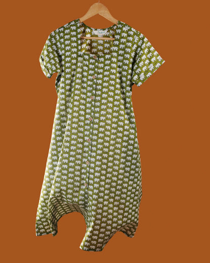 Green Safari Block Dress (Short Sleeves) - Olivewood