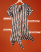 Marigold Trail Pure Cotton Block Print Midi Dress( Short Sleeves) - Charcoal Petal