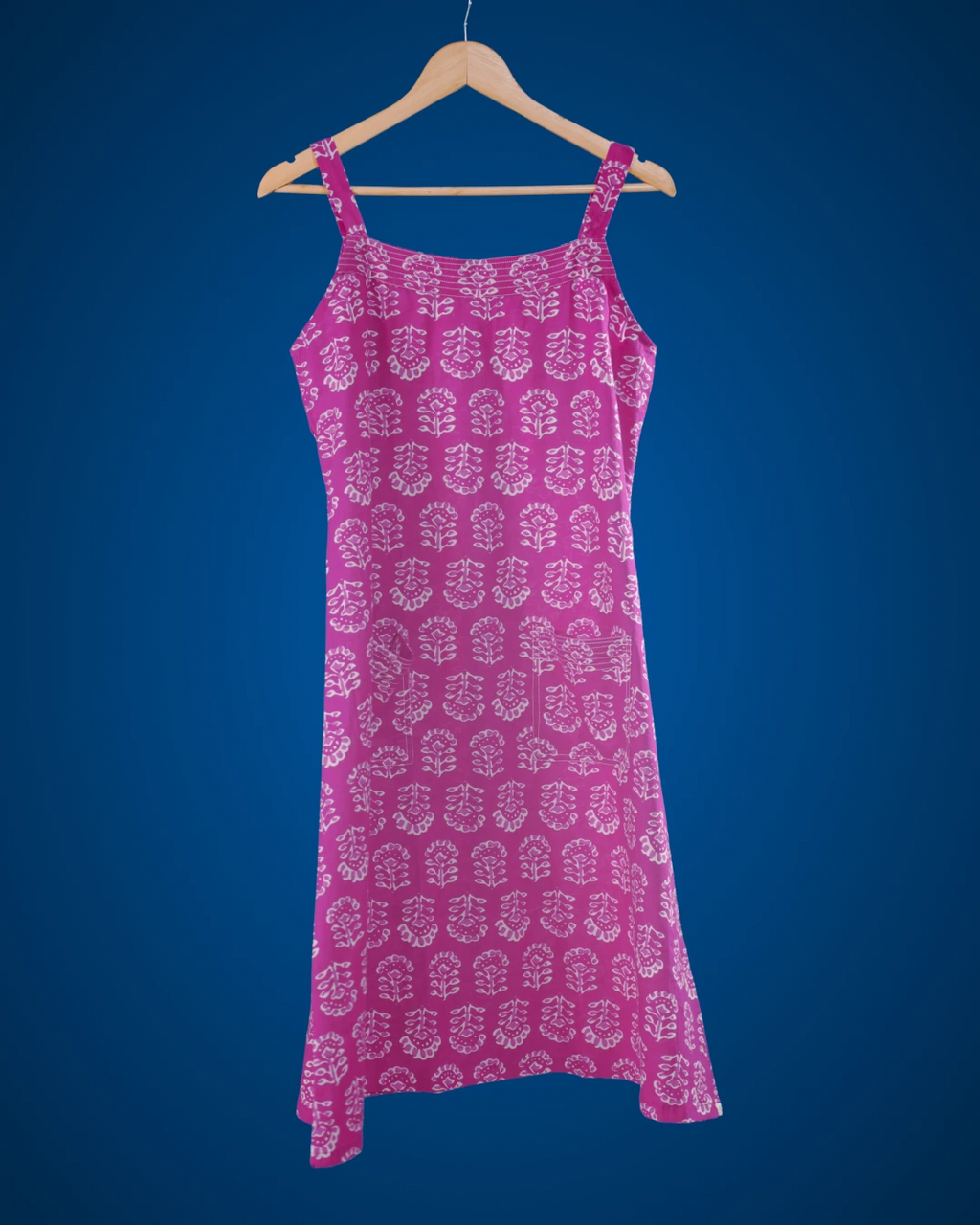 Pure Cotton Worli Art Midi Dress  with Pockets - Mystic Magenta