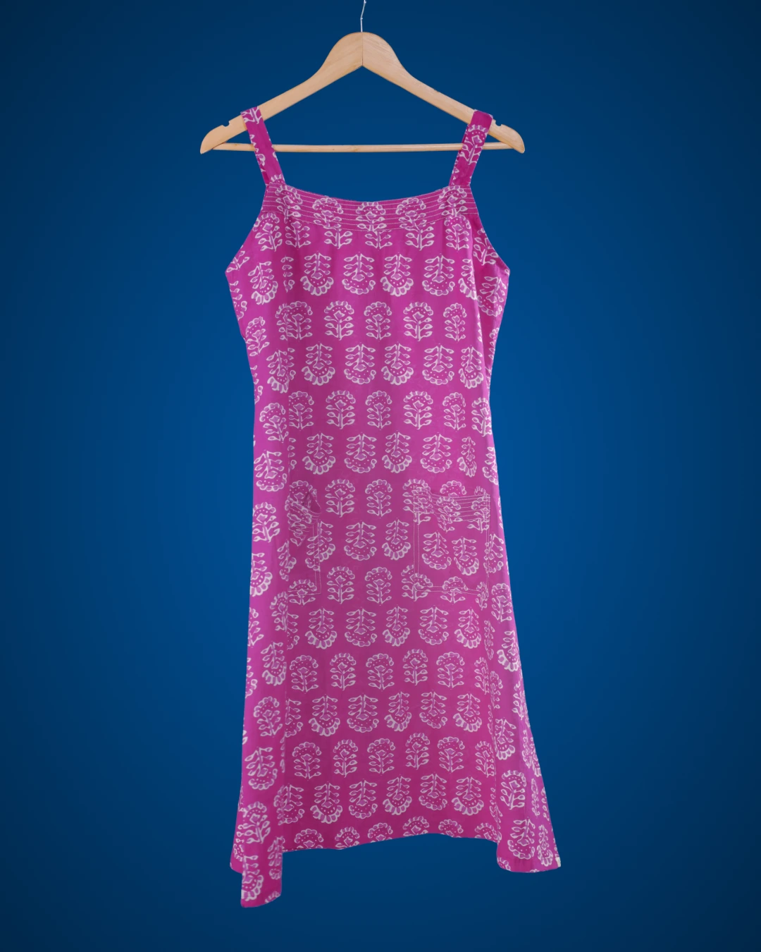 Pure Cotton Worli Art Midi Dress  with Pockets - Mystic Magenta